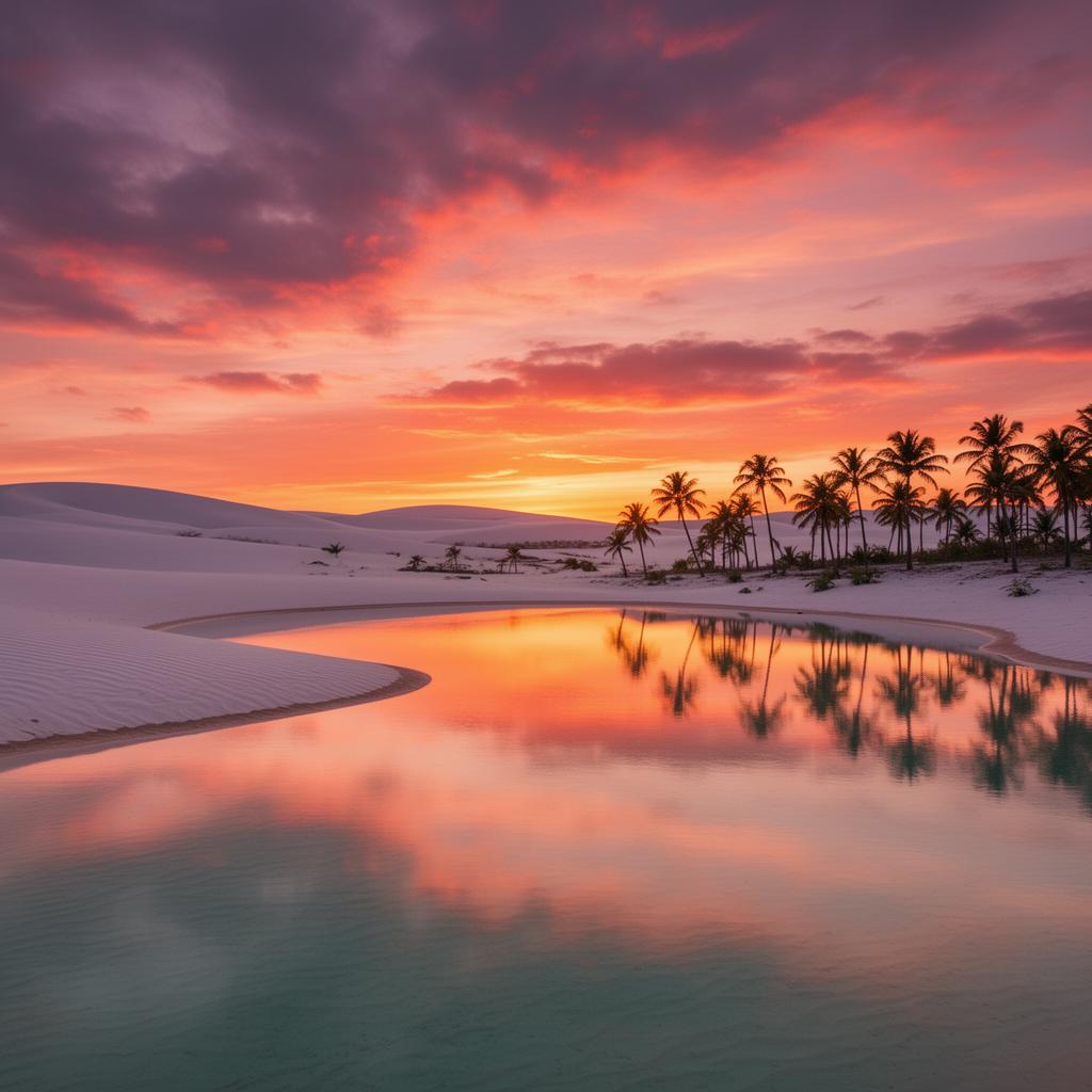 Pôr do sol deslumbrante nos Lençóis Maranhenses